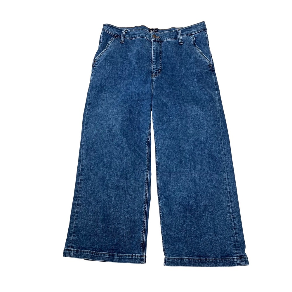 J.Crew Wide-Leg Crop Jeans Women's 31 Blue Denim High Rise Pants Cotton Stretch - Picture 2 of 10